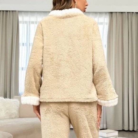 Soft Flannel button down shirt with pants Tan PJ Set - Picture 6 of 7